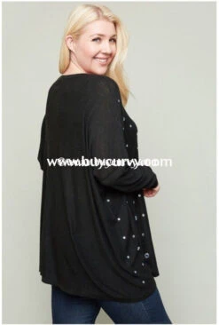 SD-B {High Class Lady} Black Top With Rhinestone Detail -Cheap Clothing Store sd b hayden obsidian rhinestone long sleeve top solid with detail curvy boutique plus size clothing 4 637