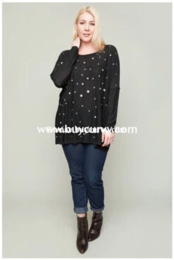 SD-B {High Class Lady} Black Top With Rhinestone Detail -Cheap Clothing Store sd b hayden obsidian rhinestone long sleeve top solid with detail curvy boutique plus size clothing 5 663