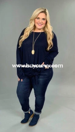 SLS-O {Take A Message} Navy Top With Drawstring Side Tie -Cheap Clothing Store sls o take a message navy top with drawstring side tie curvy boutique plus size clothing 235