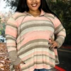 96 HD-J {Sweetness Is Here} Coral/Mocha Striped Hoodie PLUS SIZE 1X 2X 3X -Cheap Clothing Store sweetnessishere